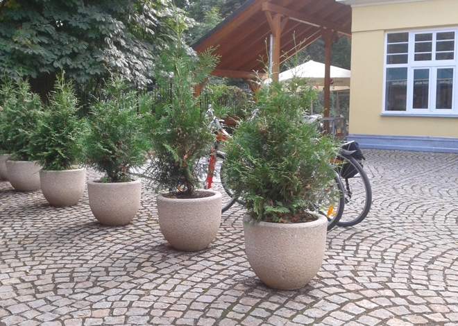 Round Plant Pot Granitgrau